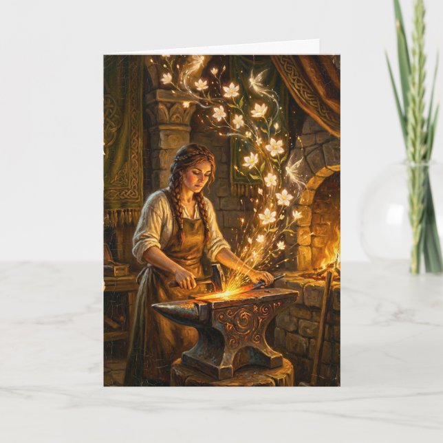 Tarjeta St Brigid Blacksmith Fairies Flowers Fantasy Art (Anverso)