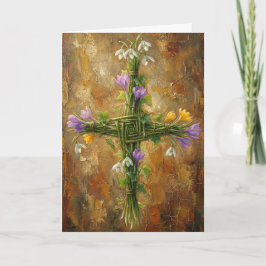 Tarjeta St Brigid Cross Green Rushes Crocus Imbolc Art