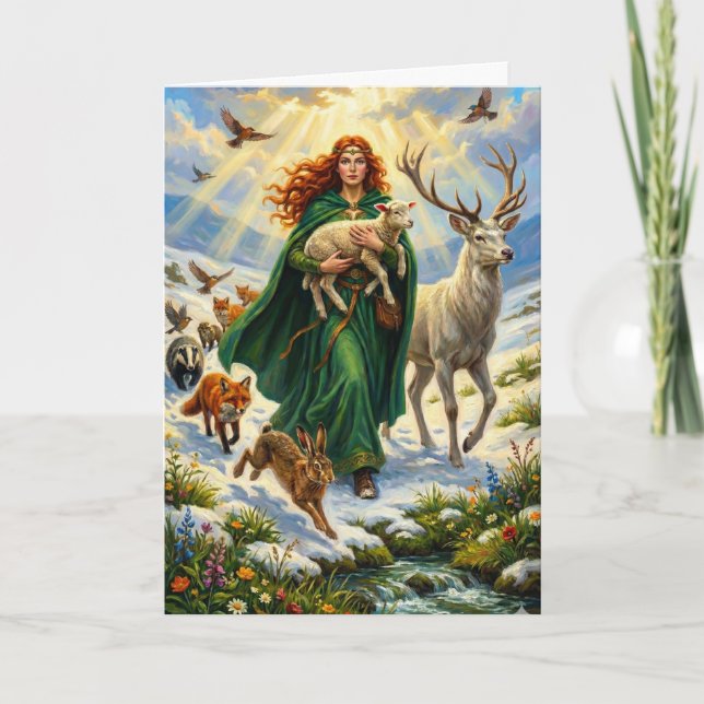 Tarjeta St Brigid Spring Goddess Woodland Animals Imbolc (Anverso)