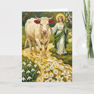 Tarjeta St. Brigid y la vaca blanca (Imbolc)