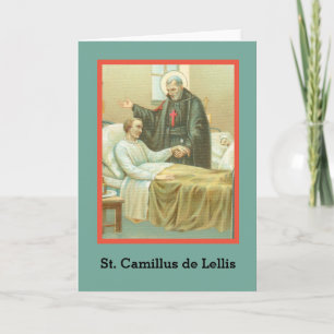 Tarjeta St. Camilo consolando a un inválido (M 021) en bla