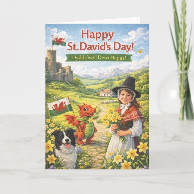 Tarjeta St David’s Day Card – Welsh Greeting Card (Anverso)