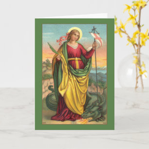 Tarjeta St. Margaret con un cartel de dragón y resurrecció