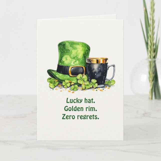 Tarjeta St. Patrick’s Day Leprechaun Hat & Mug Funny Card (Anverso)