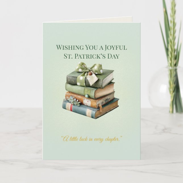 Tarjeta St. Patrick’s Day Stack of Books Card – Irish Luck (Anverso)