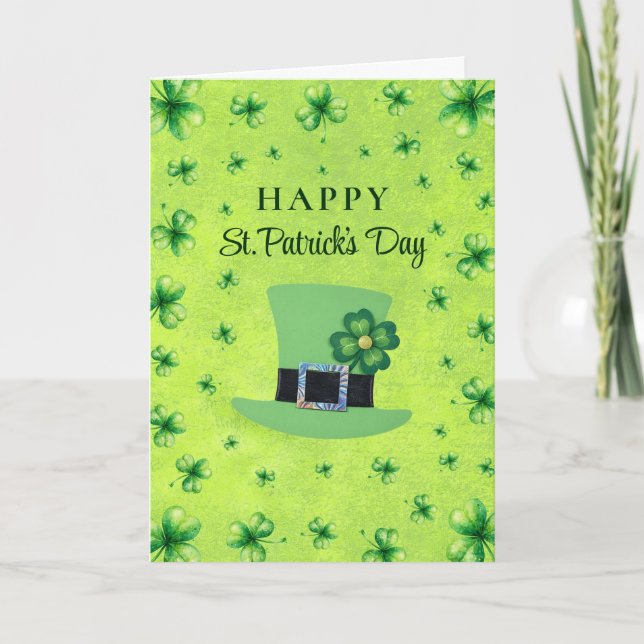 Tarjeta St. Patrick’s Day Watercolor Shamrock on green (Anverso)