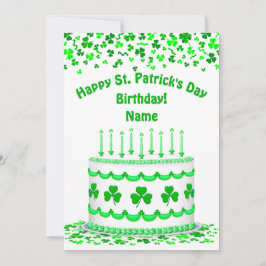 Tarjeta St Patrick's Day Birthday Cake Custom Candles Flat
