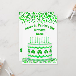 Tarjeta St Patrick's Day Birthday Cake Custom Candles Flat