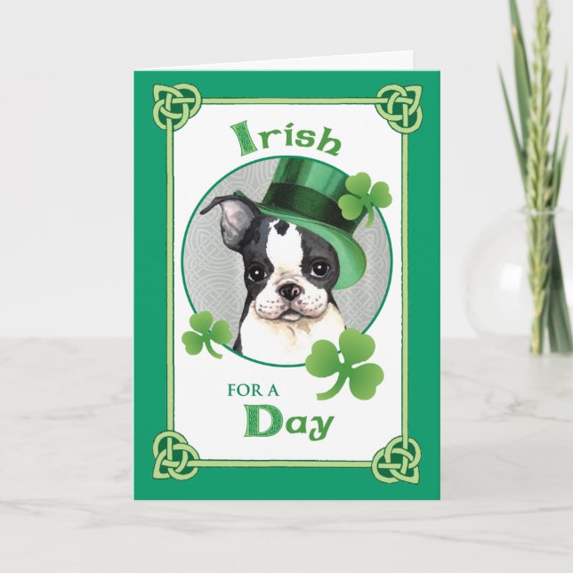 Tarjeta St. Patrick's Day Boston Terrier (Anverso)