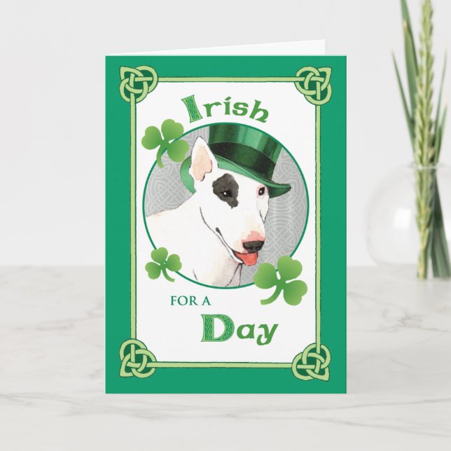 Tarjeta St. Patrick's Day Bull Terrier (Anverso)