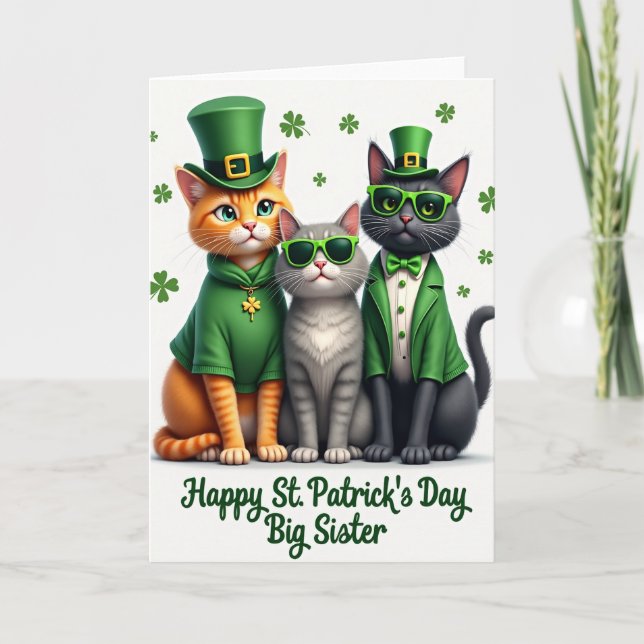 Tarjeta St Patricks Day Cats Big Sister Card (Anverso)