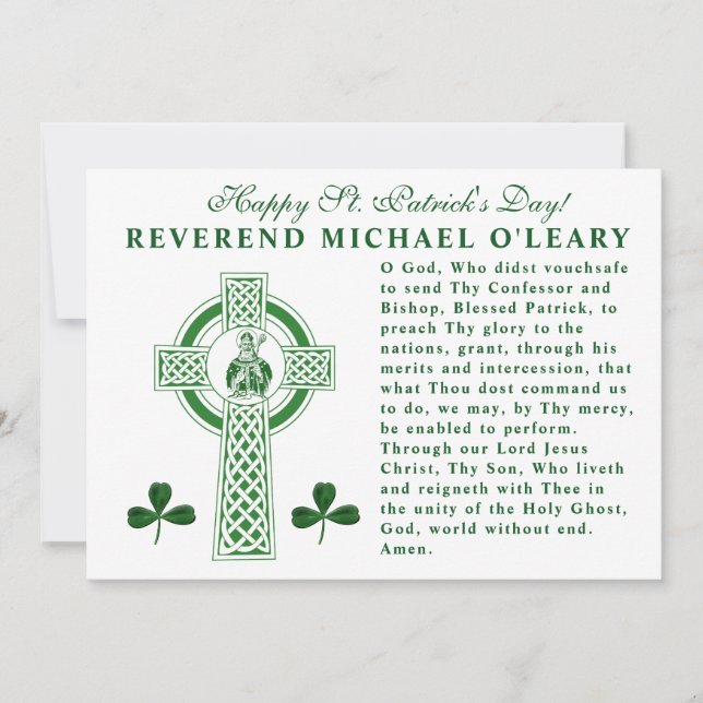Tarjeta St. Patricks Day Celtic Cross Prayer Shamrock (Anverso)