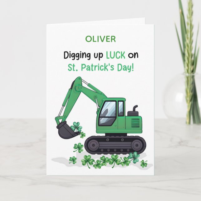 Tarjeta St Patricks Day Construction Excavator Digging Up  (Anverso)