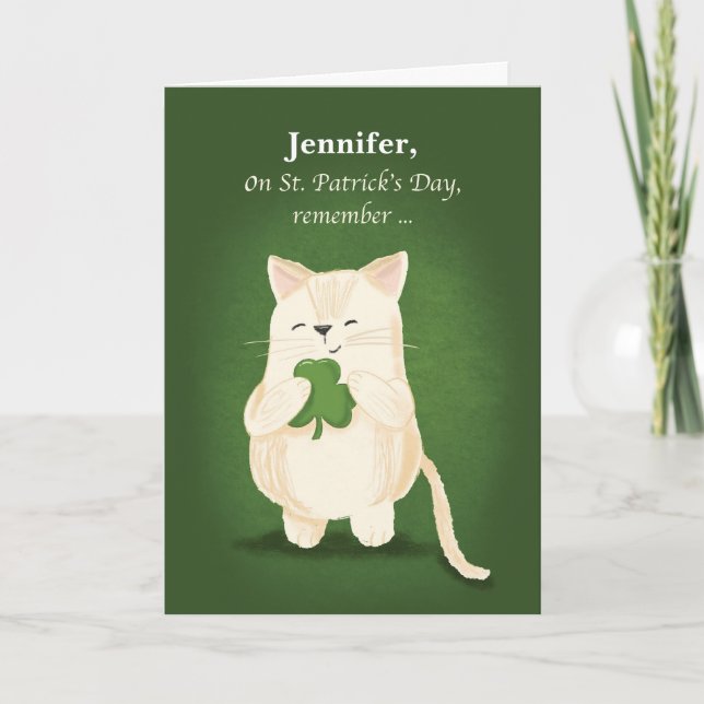 Tarjeta St. Patricks Day Cute Kitten Holding Shamrock (Anverso)
