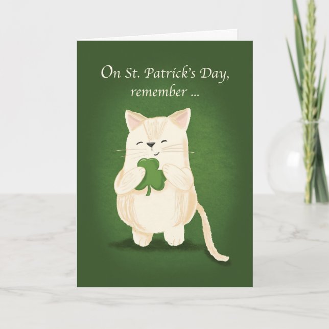 Tarjeta St. Patricks Day Cute Kitten Holding Shamrock (Anverso)