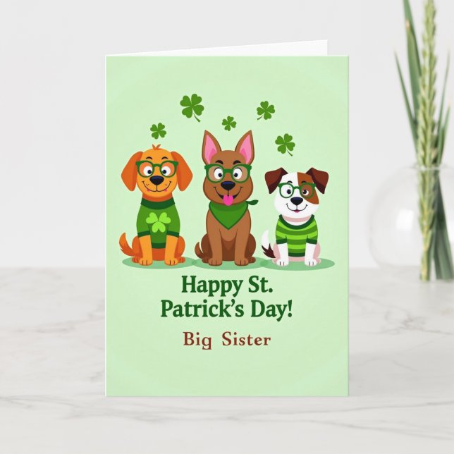 Tarjeta St Patricks Day Dogs Vector Art Card (Anverso)