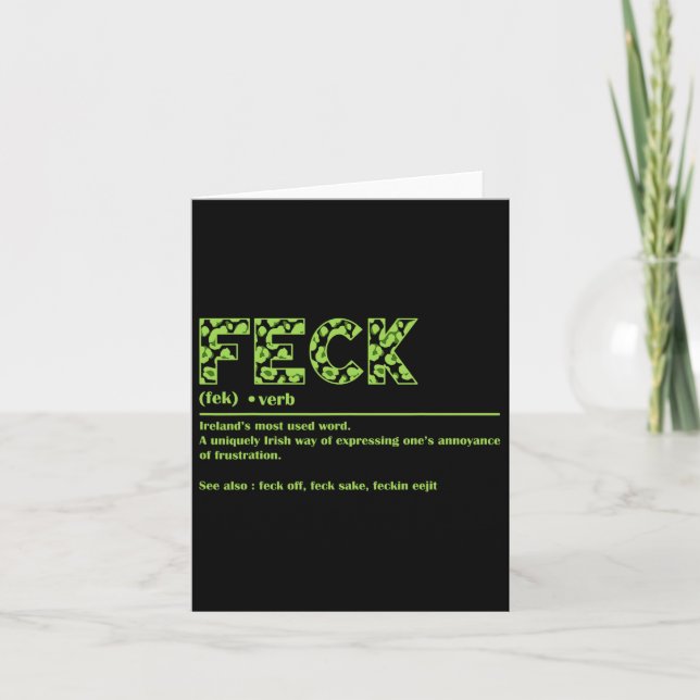 Tarjeta St Patricks Day Funny Irlandés Feck Definition Par (Anverso)