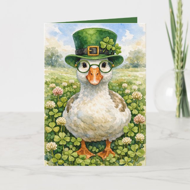 Tarjeta St. Patrick's Day Goose With Glasses (Anverso)