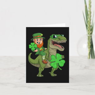 Tarjeta St Patricks Day Leprechaun Riding T Rex Dino B