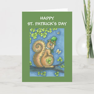TARJETA ST. PATRICKS DAY LEPRECHAUN SQUIRREL GREETING CARD