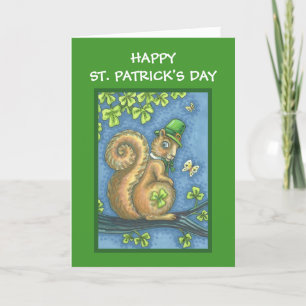 TARJETA ST. PATRICKS DAY LEPRECHAUN SQUIRREL GREETING CARD