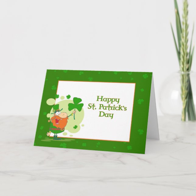 Tarjeta St. Patrick's Day Leprechaun w/Shamrock (Anverso)