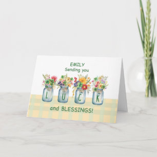 Tarjeta St. Patricks Day Luck and Blessings Wildflowers in