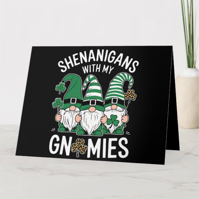Tarjeta St Patricks Day Lucky Shamrock Leopard Gnomes (Anverso)