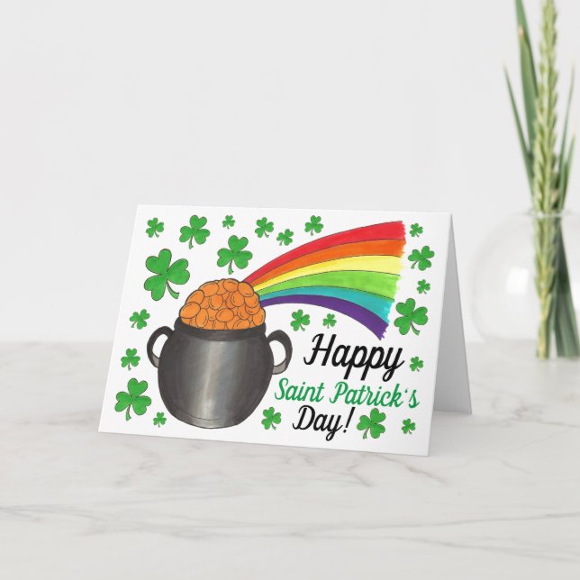 Tarjeta St. Patrick's Day Pot of Gold Rainbow Shamrock (Anverso)