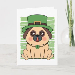 Tarjeta St. Patrick's Day Pug Dog Lucky Shamrock