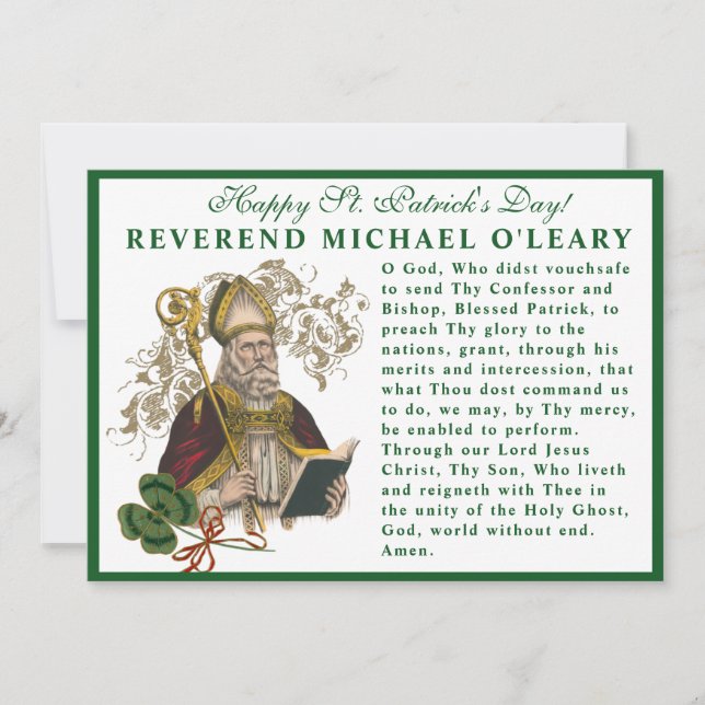 Tarjeta St. Patricks Day Religious Prayer Shamrock (Anverso)