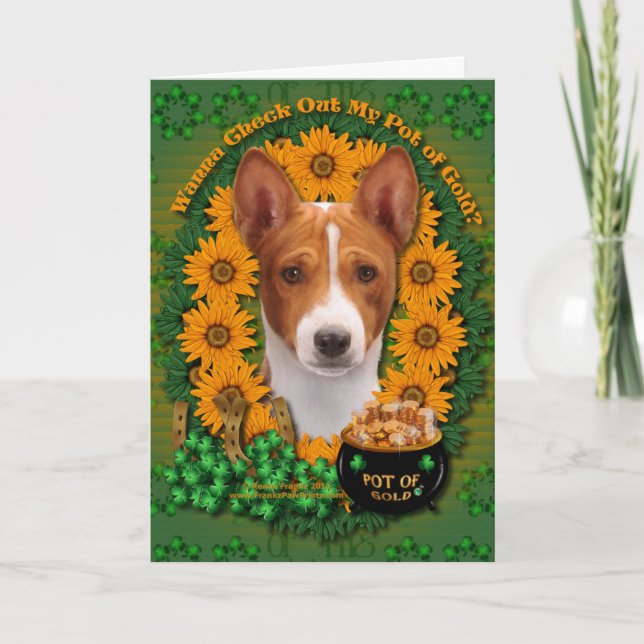 Tarjeta St Patricks - mina de oro - Basenji (Anverso)