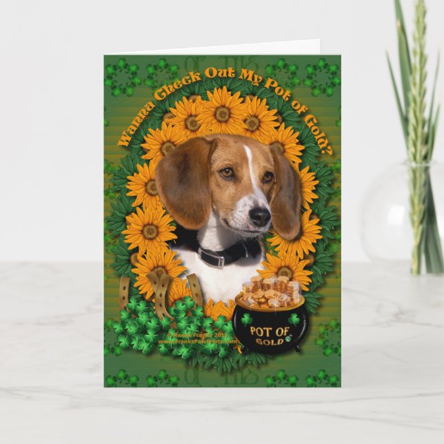 Tarjeta St Patricks - mina de oro - beagle (Anverso)