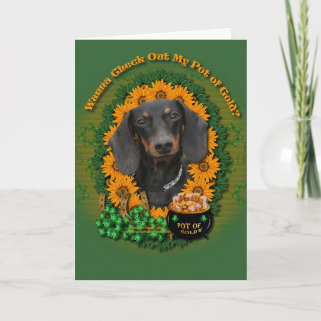 Tarjeta St Patricks - mina de oro - Dachshund - Winston (Anverso)