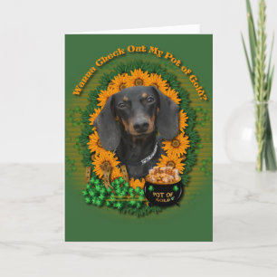 Tarjeta St Patricks - mina de oro - Dachshund - Winston