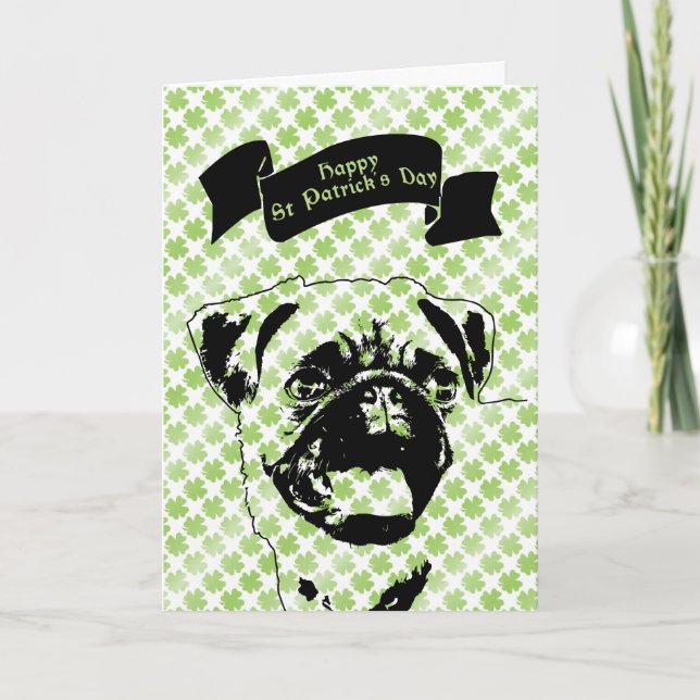 Tarjeta St Patricks - Pug Silhouette (Anverso)