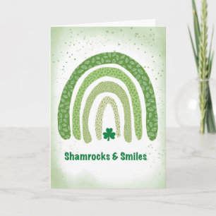 Tarjeta St Patrics Day Boho Green Rainbow Shamrock