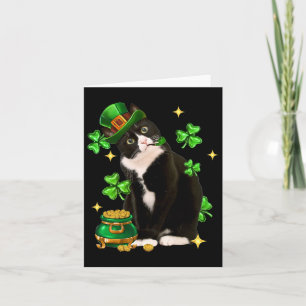 Tarjeta St Patrics Day Cute Tuxedo Cat Shamrock Irish Cat