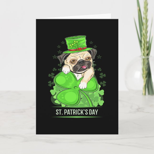 Tarjeta St Patrics Day Puppy Pug (Anverso)