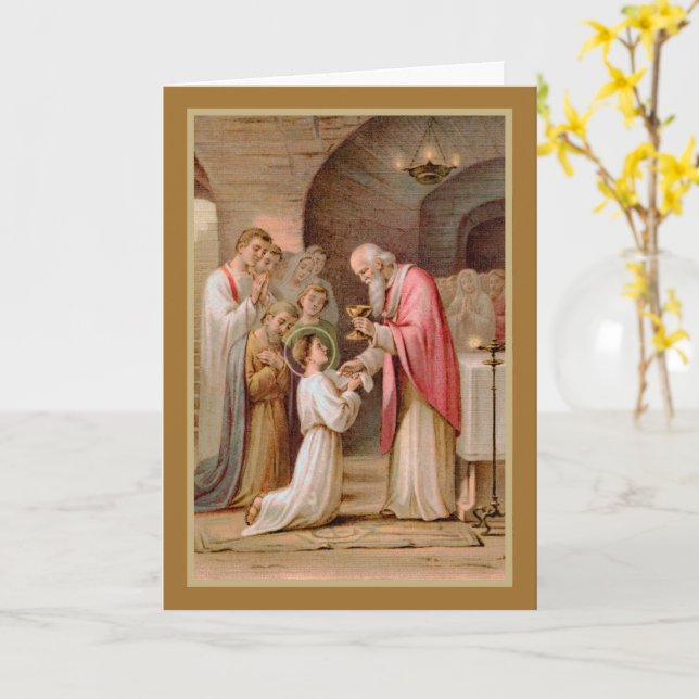 Tarjeta St Tarcisius recibiendo la eucaristía (BL 02) en b (flor amarilla)