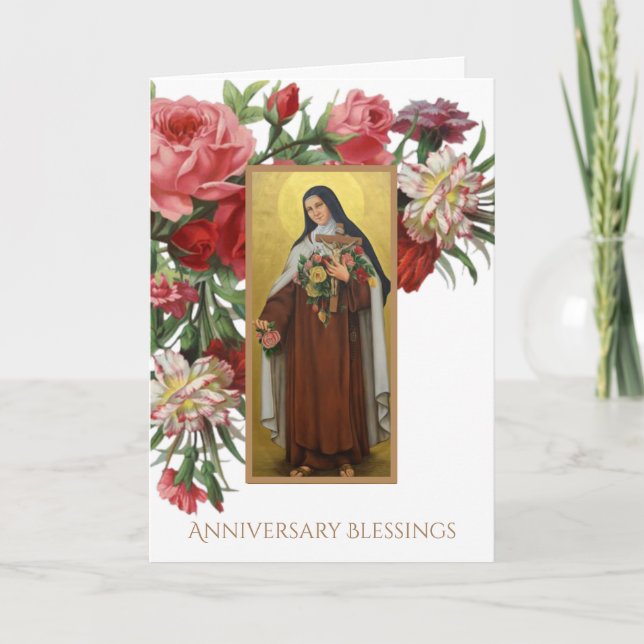 Tarjeta St. Teresa el pequeño aniversario de la flor (Anverso)