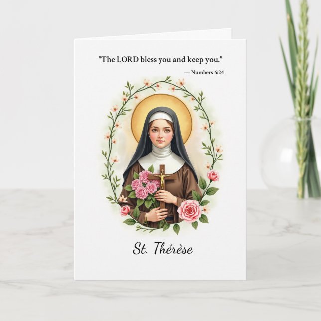 Tarjeta St. Therese de Lisieux Paz y Bendiciones de Dios (Anverso)