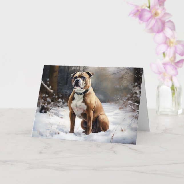 Tarjeta Staffordshire Bull Terrier Deja Que Nieva Navidade (Orquídea)