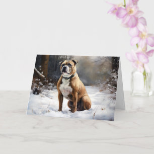 Tarjeta Staffordshire Bull Terrier Deja Que Nieva Navidade