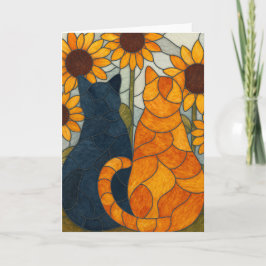 Tarjeta Stained Glass Cats and Sunflowers Art Design