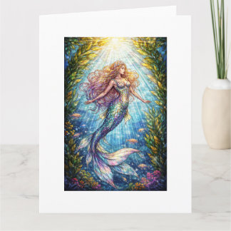 Tarjeta Stained-Glass Mermaid: A mermaid Holiday Postcard