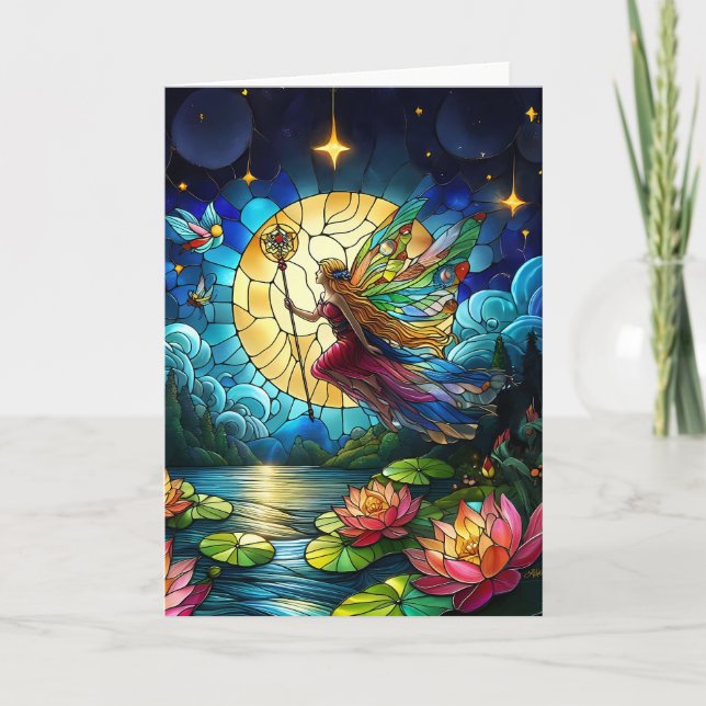 Tarjeta Stained Glass Moonlight Flight Fairy  (Anverso)