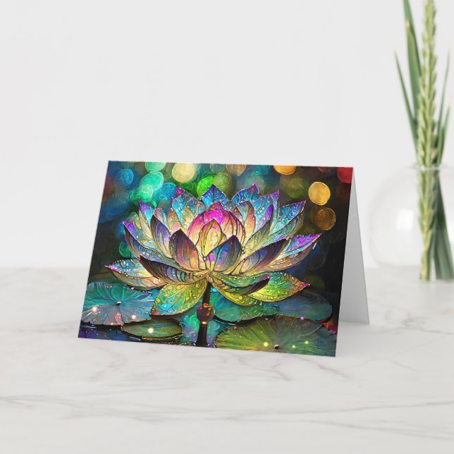 Tarjeta Stained Glass Vibrant Lotus Flower (Anverso)