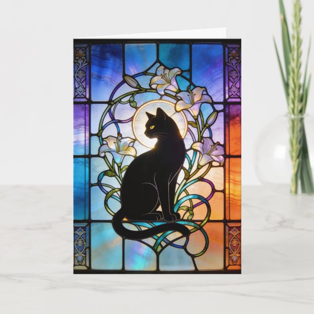 Tarjeta Stained Glass Window W/Cat (Anverso)