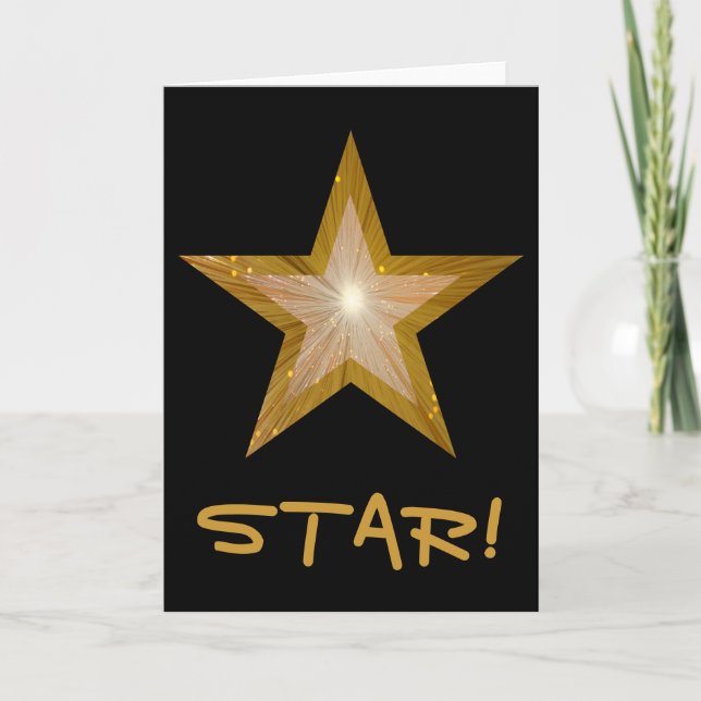 Tarjeta 'STAR!' de estrella dorada vertical negra (Anverso)